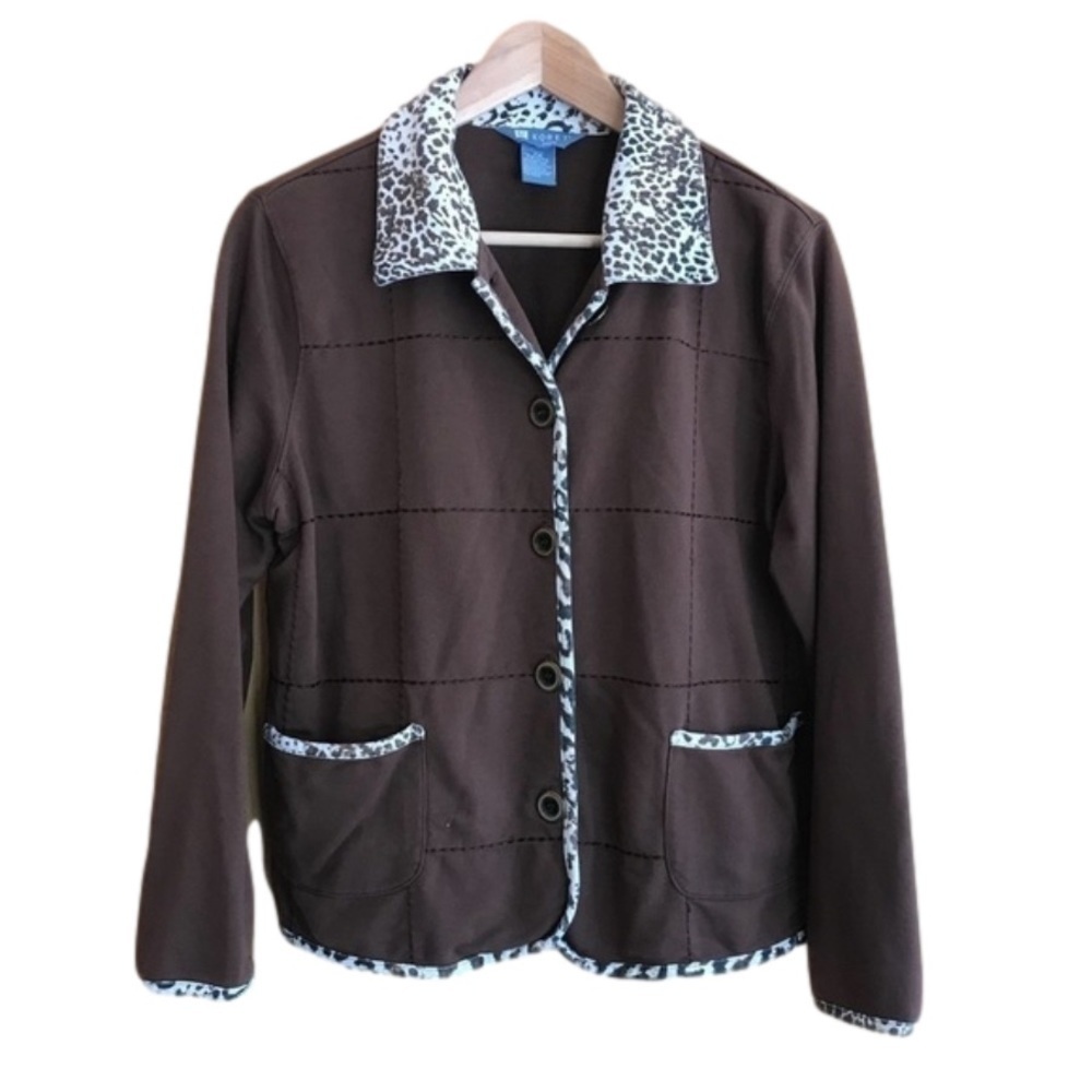 KORET snow leopard animal print trimmed jacket petite size MP